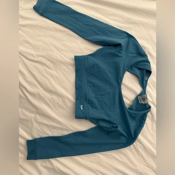 MyProtein workout outfit, leggings, sport bra, long sleeve, shorts. Blue, size M - Picture 9 of 9